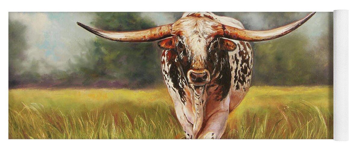 Texas Brand Art Yoga Mat featuring the painting State Your Business by Karen Kennedy Chatham
