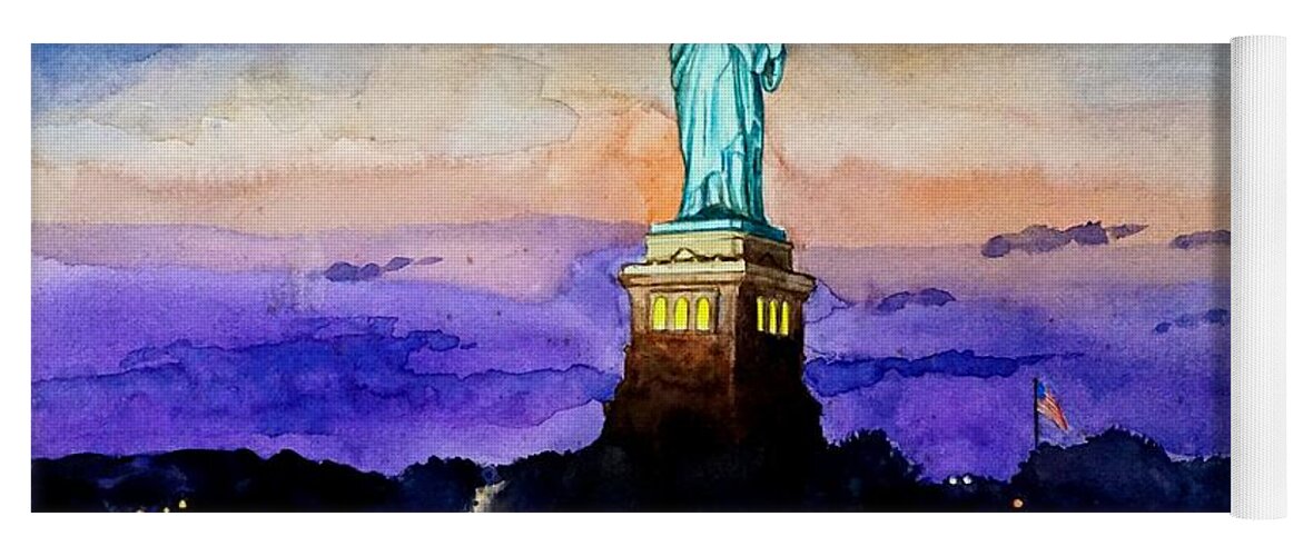 Statue Of Liberty Yoga Mat featuring the painting Statue of Liberty New York by Christopher Shellhammer