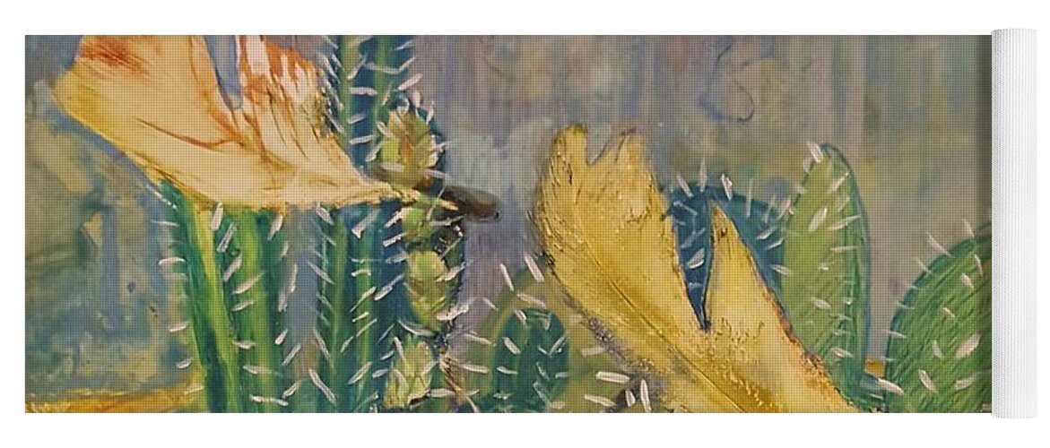 Cactus Succulents Feathers Still Life Desert Southwest Yoga Mat featuring the painting Still Life with Cactus and Feathers by Jessica Lee