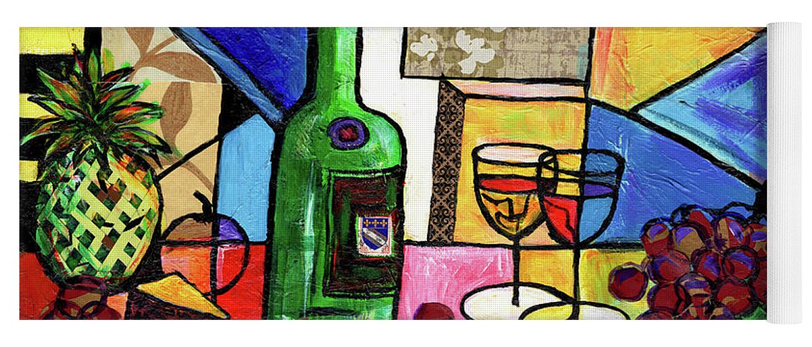 Abstract Art Yoga Mat featuring the painting Still Life with Fruit and Wine #301 by Everett Spruill