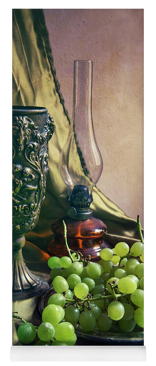 Still Life Yoga Mat featuring the photograph Still life with green grapes by Jaroslaw Blaminsky