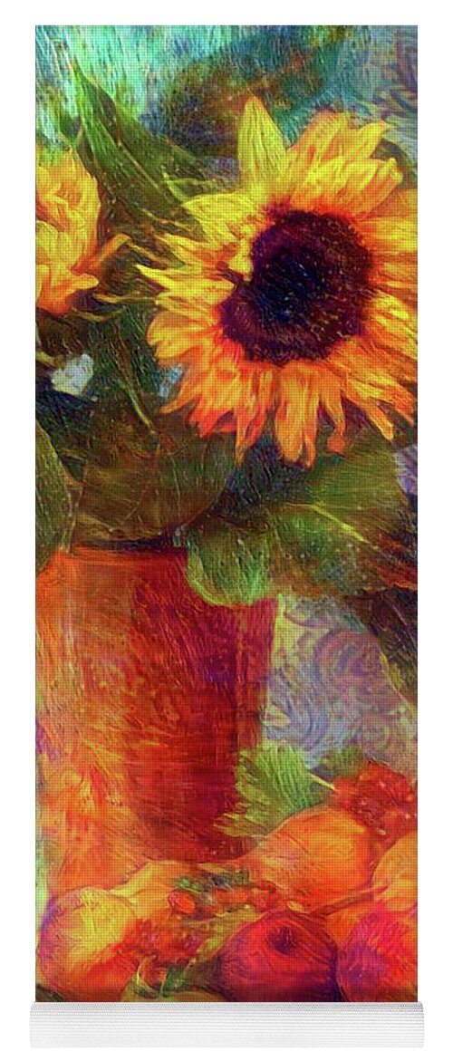Still Life With Sunflower Yoga Mat featuring the mixed media Still life with Sunflower 2 by Lilia S