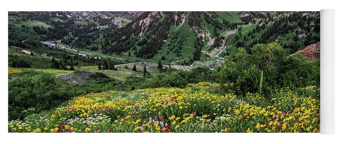 Utah; Landscape; Alta; Wasatch Mountains; Mount Baldy; Wildflower; Yellow; Green; Blue; Spring; Summer; Alpine; Meadow; Little Cottonwood Canyon Yoga Mat featuring the photograph Storms Sunsets and Wildflowers by Brett Pelletier