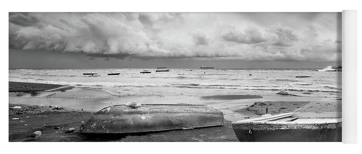 Michalakis Ppalis Yoga Mat featuring the photograph Stormy sky sea and Boats by Michalakis Ppalis