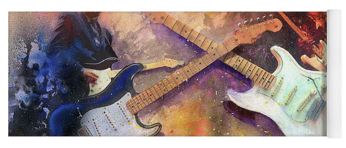 Eric Clapton Yoga Mat featuring the painting Strat Brothers by Andrew King