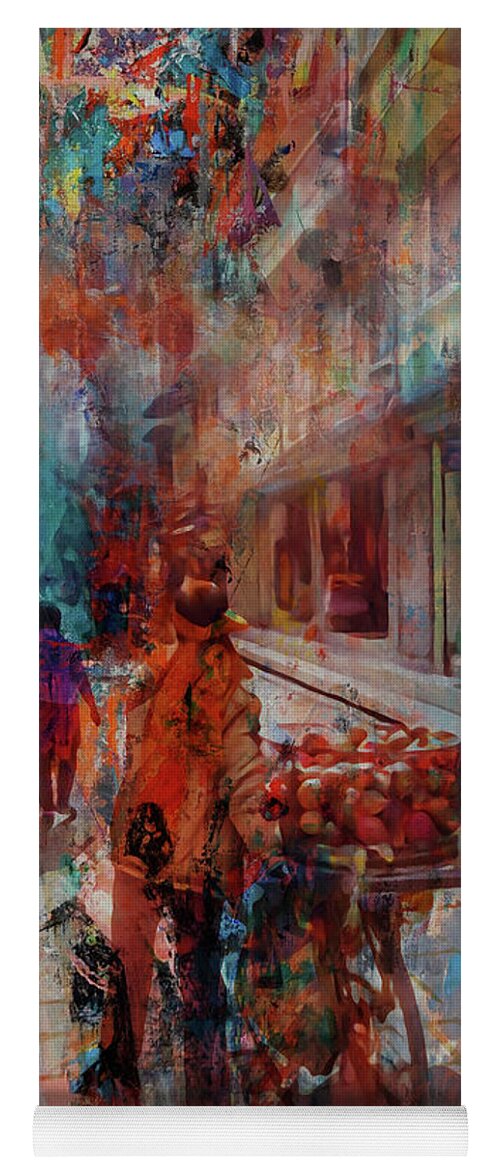 Grimshaw Yoga Mat featuring the painting Street of Nepal colored by Gull G