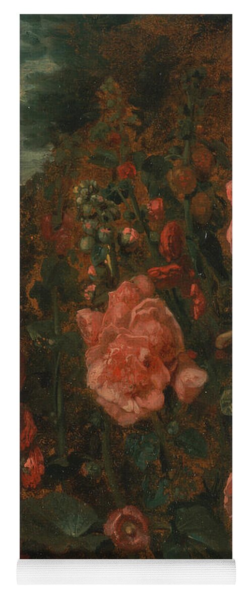 English Romantic Painters Yoga Mat featuring the painting Study of Hollyhocks by John Constable