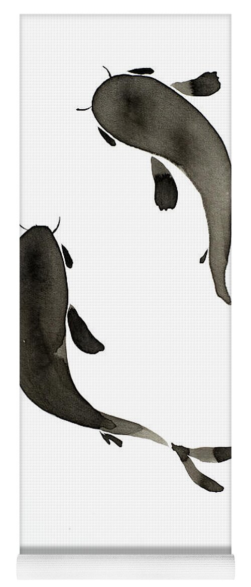 Simple Yoga Mat featuring the painting Sumi-e - Koi - One by Lori Grimmett
