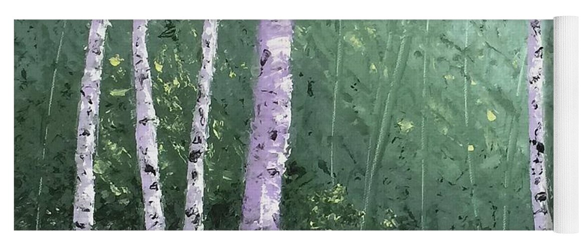 Birchtrees Yoga Mat featuring the painting Summer Birch Trees by Brenda Bonfield