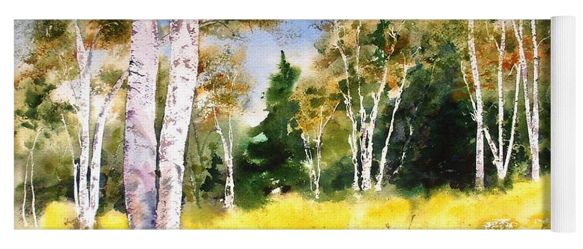 Maine Yoga Mat featuring the painting Summer Birches by Diane Kirk