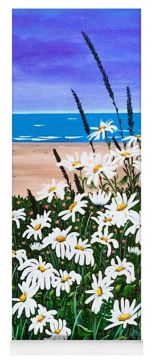 Paitning|ocean|atlantic|pacific|sea|waves|clouds|daisies|grass|floral|flowers| Yoga Mat featuring the painting Summer Breezes Make Me Feel Fine by Jennifer Lake