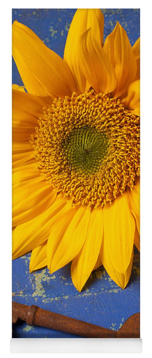 Sunflower Yoga Mat featuring the photograph Sunflower and skeleton key by Garry Gay