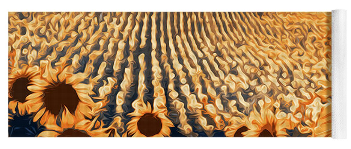 Sunflower Landscape Yoga Mat featuring the painting Sunflower Paradise by AM FineArtPrints