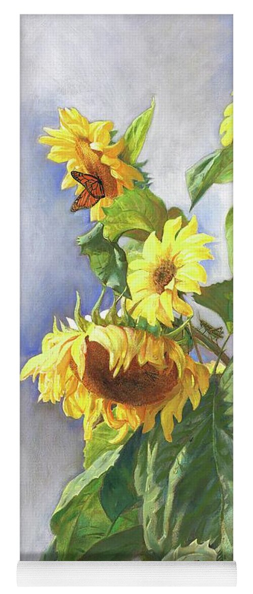 Sunflower Yoga Mat featuring the painting Sunflowers After the Rain by Svitozar Nenyuk