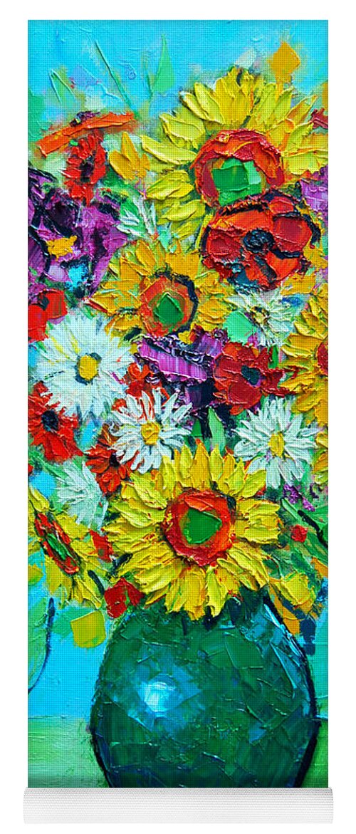 Floral Yoga Mat featuring the painting Sunflowers And Daises by Ana Maria Edulescu