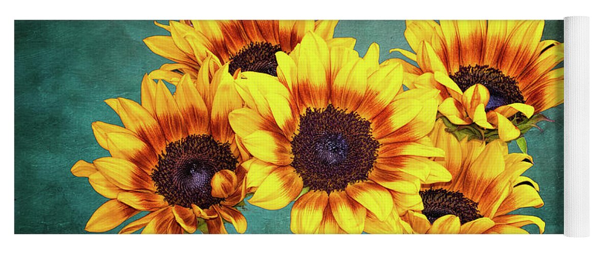 Sunflowers Yoga Mat featuring the photograph Sunflowers and Texture by Mimi Ditchie