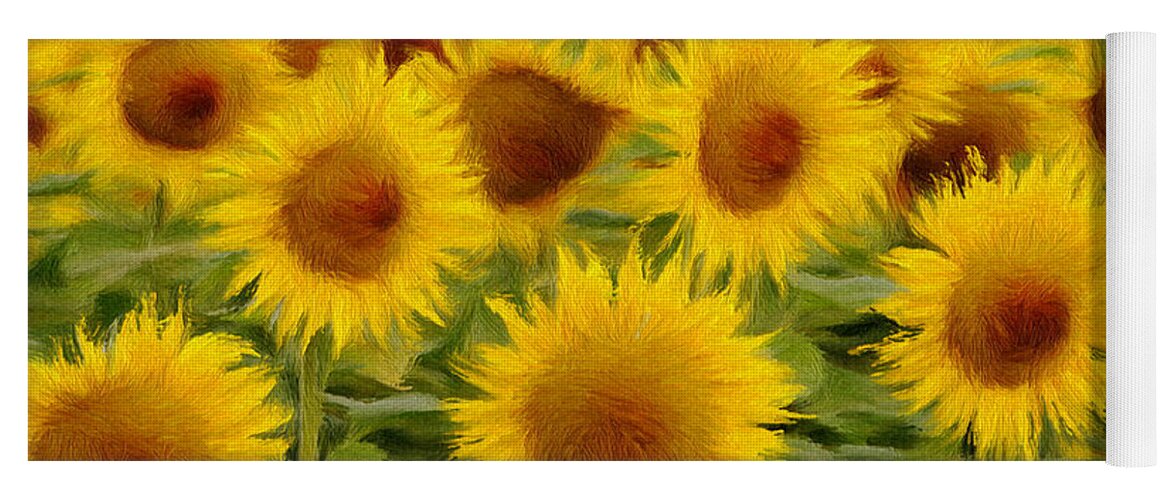 Sunflower Yoga Mat featuring the painting Sunflowers in the Field by Jeffrey Kolker