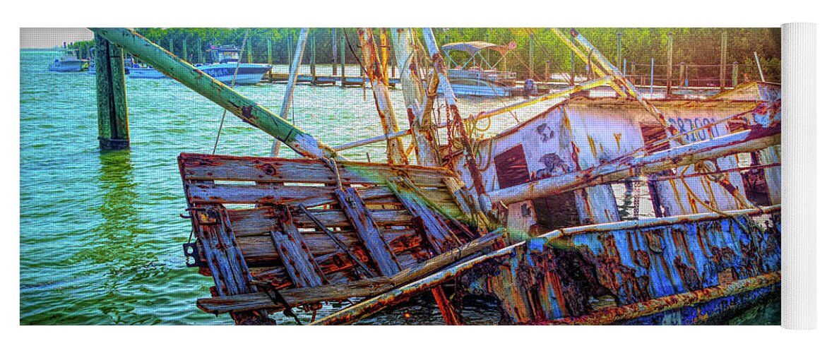 Fishing Boat Yoga Mat featuring the photograph Sunken Ship by Alison Belsan Horton
