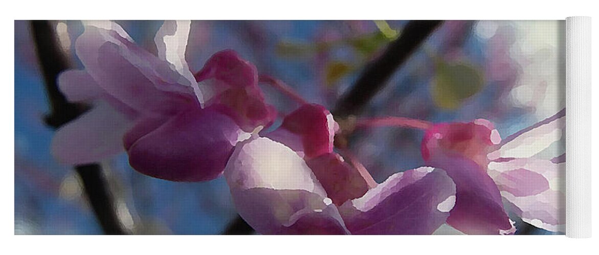 Spring Yoga Mat featuring the mixed media Sunlight on Redbuds by Shelli Fitzpatrick