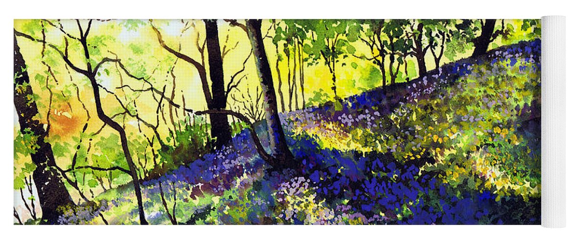 Bluebell Wood Yoga Mat featuring the painting Sunlit Bluebell Wood by Paul Dene Marlor