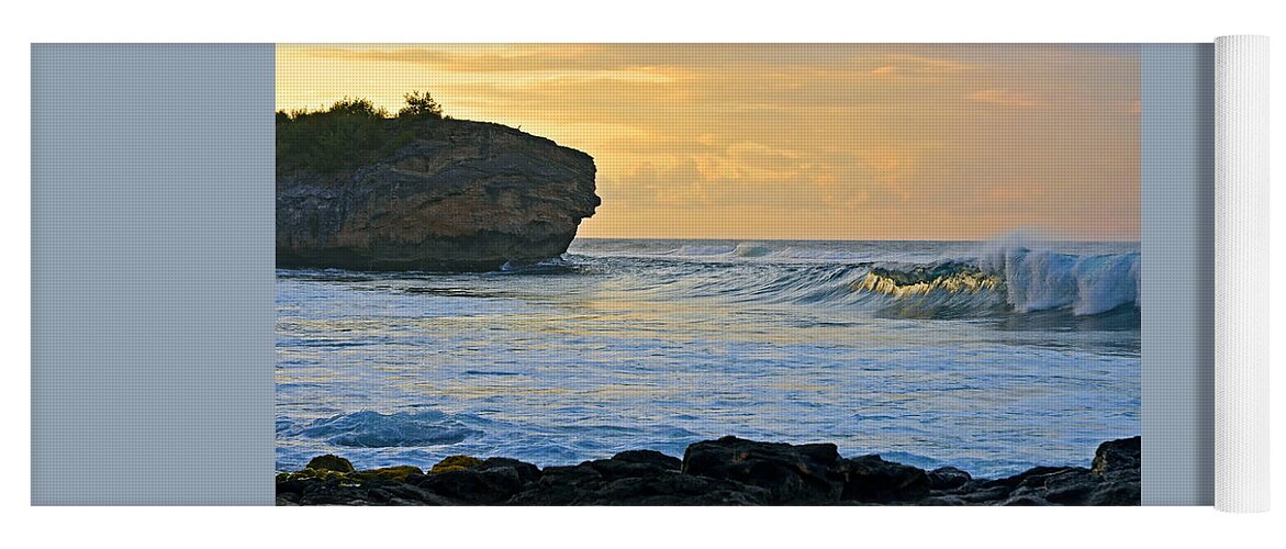 Hawaii Yoga Mat featuring the photograph Sunlit Waves - Kauai Dawn by Marie Hicks
