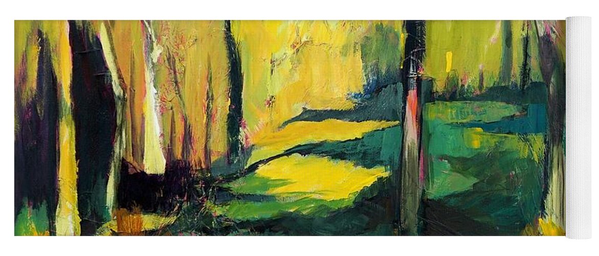 Yellow Yoga Mat featuring the painting Sunny Meadow by Jillian Goldberg
