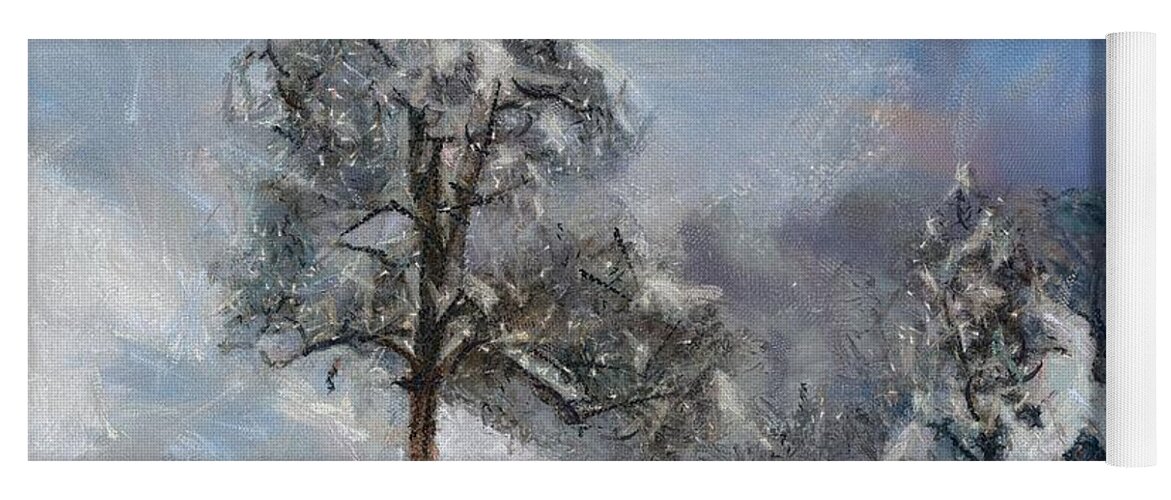 Winter Yoga Mat featuring the painting Sunny Winter Morning by Dragica Micki Fortuna
