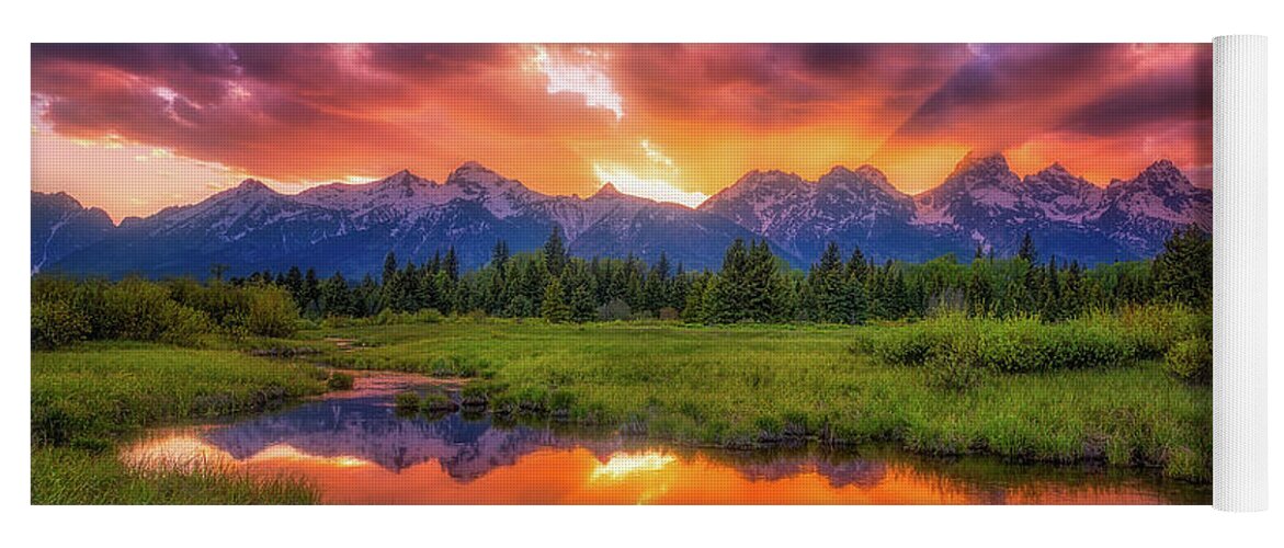 Sunset Yoga Mat featuring the photograph Sunrays over the Tetons by Darren White