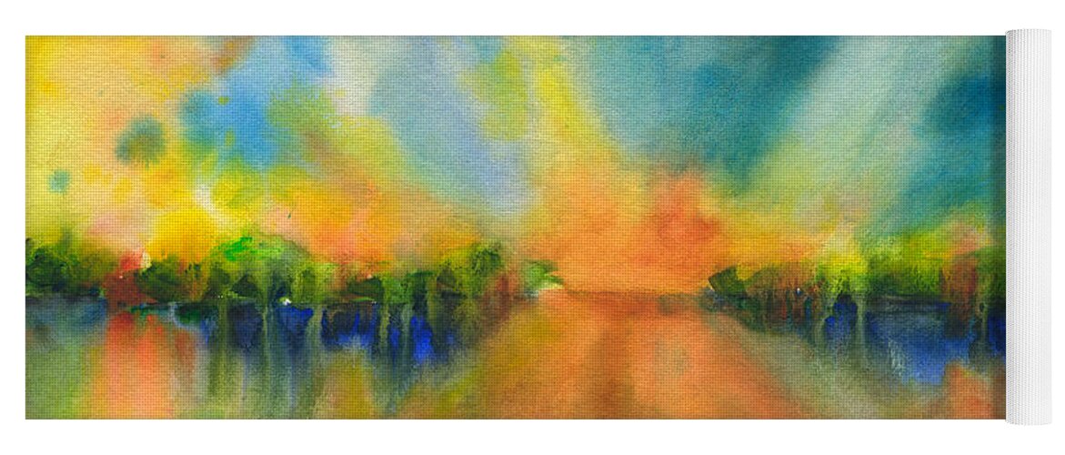 Sunrise Abstract 5 Yoga Mat featuring the painting Sunrise Abstract 5 by Frank Bright