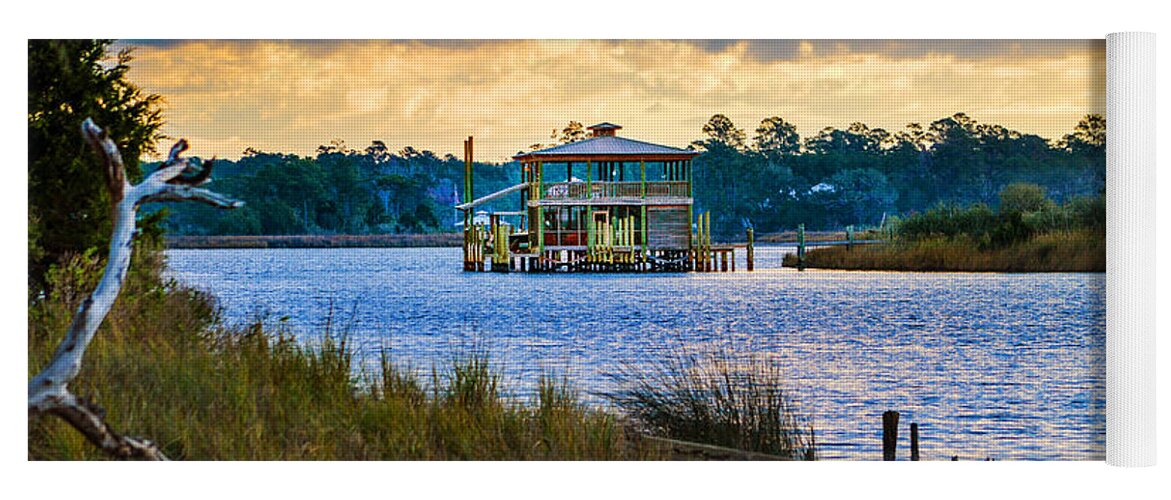 Bon Secour Yoga Mat featuring the photograph Sunrise and Boathouse on the Bon Secour River by Michael Thomas