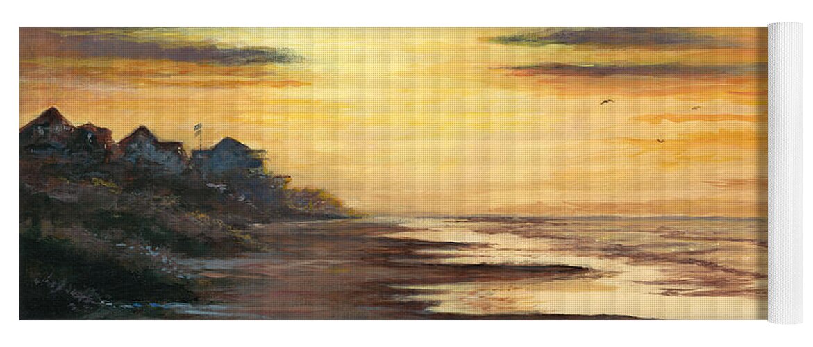Sunrise Yoga Mat featuring the painting Sunrise at Crystal Beach by Randy Welborn