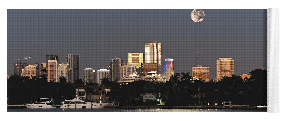 Sunrise Yoga Mat featuring the photograph Moonrise Over Miami by Gary Dean Mercer Clark