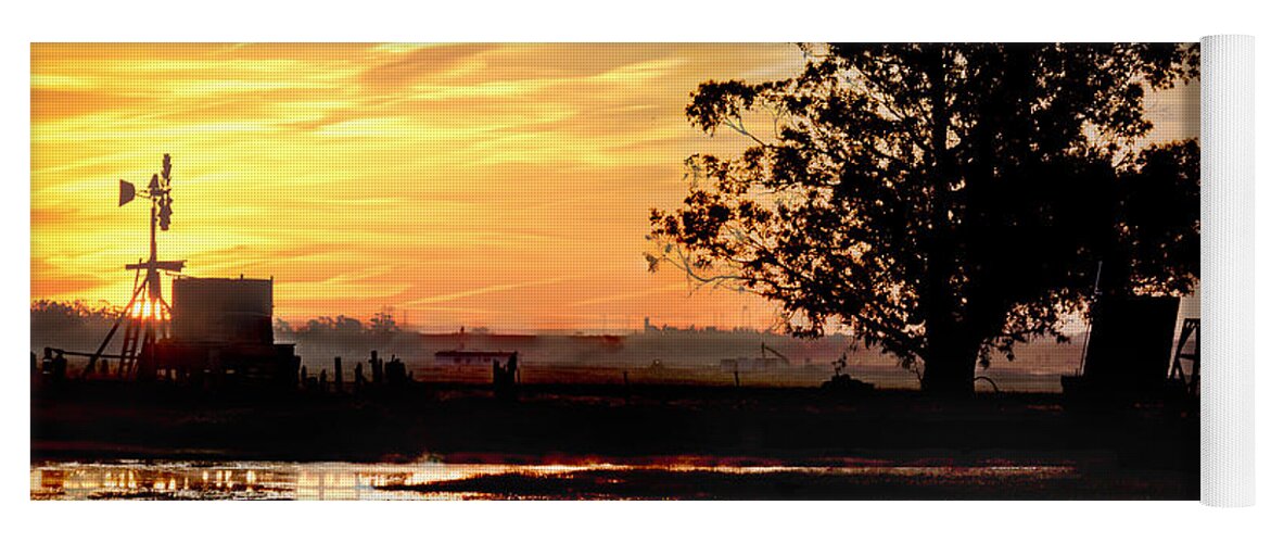 Rio Vista Yoga Mat featuring the photograph Sunrise old windmill by Bruce Bottomley