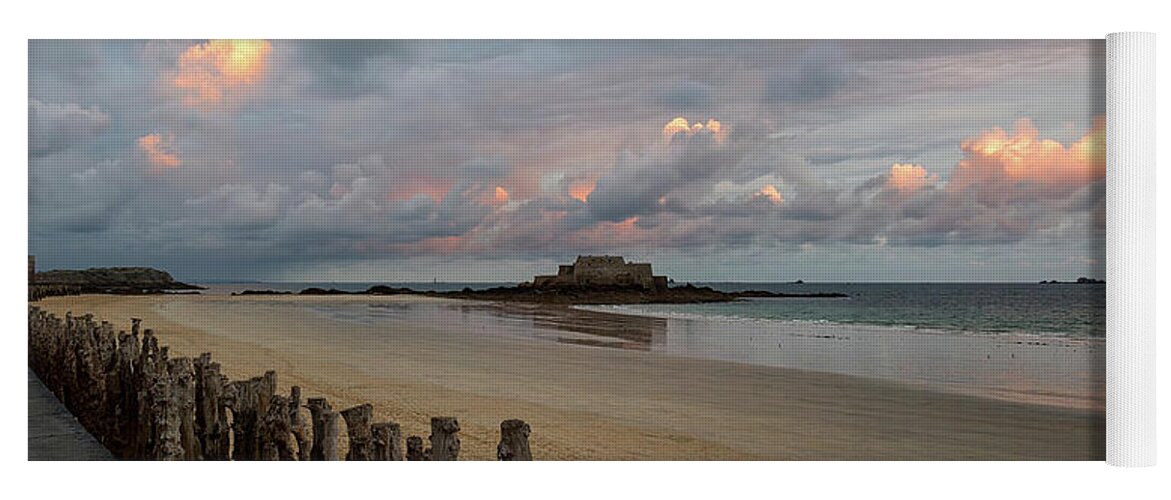 Water Yoga Mat featuring the photograph Sunrise over Fort National, Brittany by Shirley Mitchell