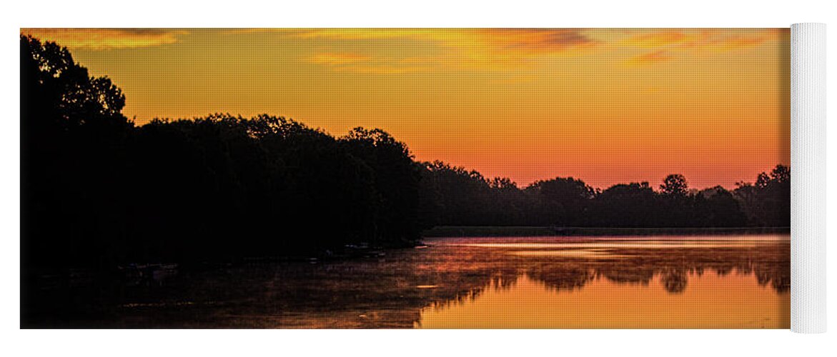 Lakeside Yoga Mat featuring the photograph Sunrise Silhouettes - Lake Landscape by Barry Jones