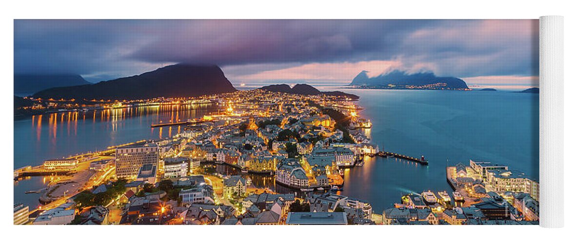Alesund Yoga Mat featuring the photograph Sunset at Alesund, Norway by Henk Meijer Photography