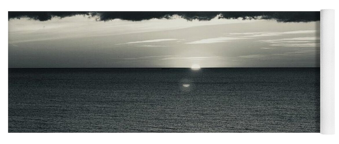 Conversion From Color To B+w Yoga Mat featuring the photograph Sunset at Sea by Roger Cummiskey