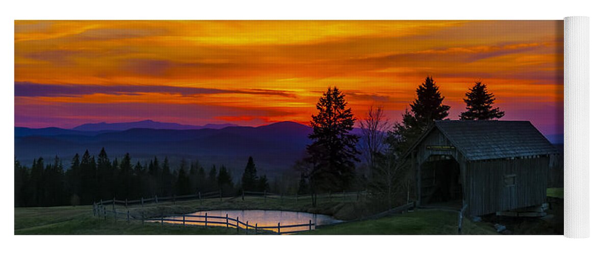 Foster Covered Bridge Yoga Mat featuring the photograph Sunset at the Foster Covered Bridge by Scenic Vermont Photography