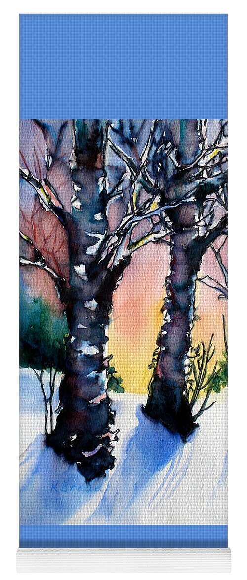 Paintings Yoga Mat featuring the painting Sunset Birches on the Rise by Kathy Braud
