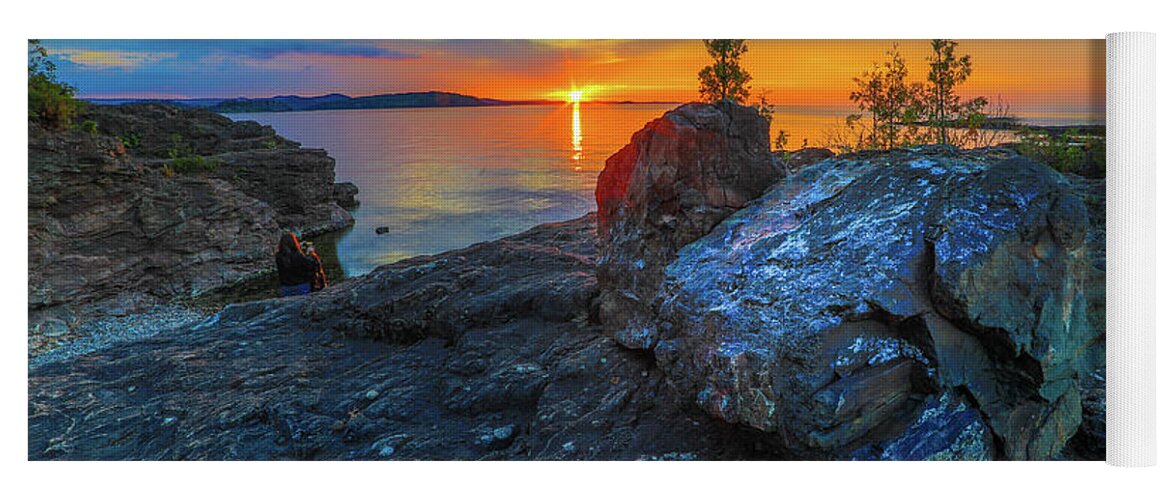 Presque Isle Yoga Mat featuring the photograph Sunset Black Rocks Marquette Michigan -7491 by Norris Seward