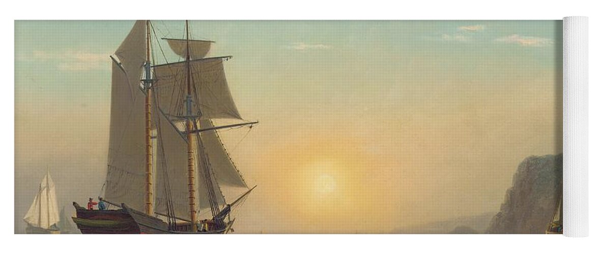 Boat Yoga Mat featuring the painting Sunset Calm in the Bay of Fundy by William Bradford