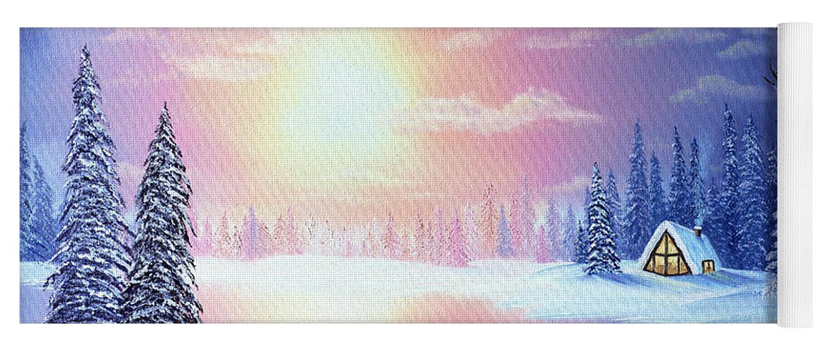 Sunset Yoga Mat featuring the painting Sunset Chalet by Lori Grimmett