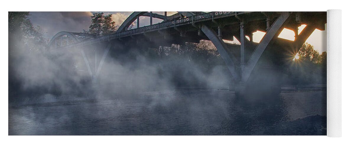 Photo-art Yoga Mat featuring the photograph Sunset Fog at Caveman Bridge by Mick Anderson