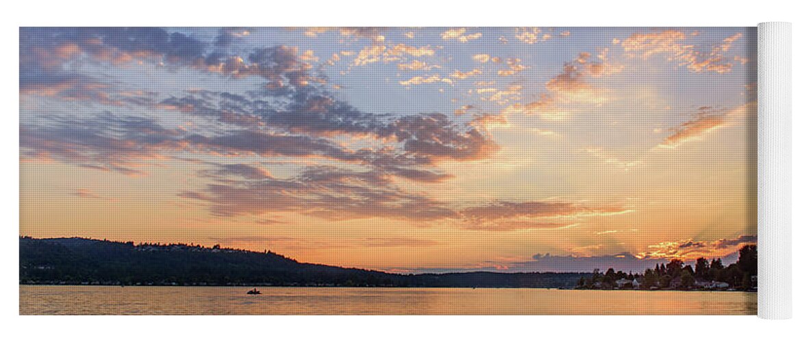 Sunset Yoga Mat featuring the digital art Sunset in Lake Sammamish by Michael Lee
