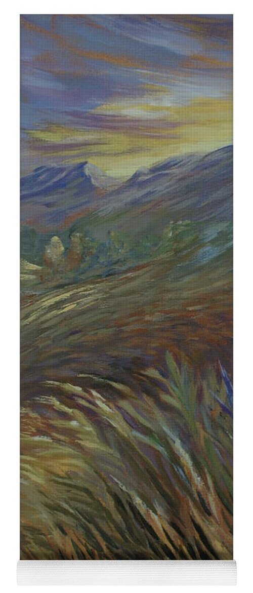 Sunset In Mountains Yoga Mat featuring the painting Sunset in the Mountains by Jo Smoley