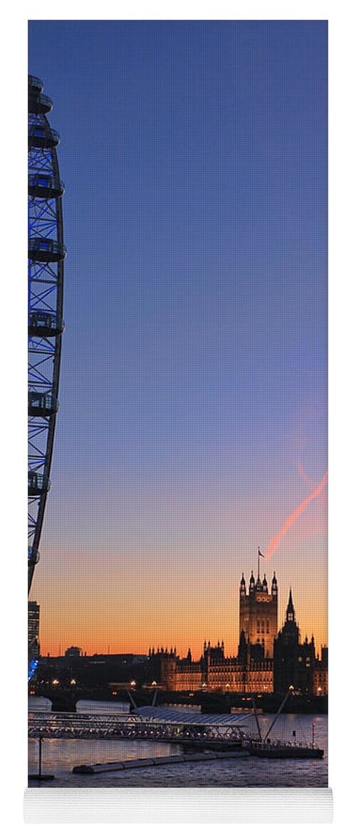 London Eye Yoga Mat featuring the photograph Sunset on river Thames by Jasna Buncic