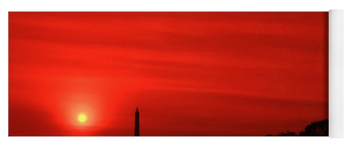 Red Yoga Mat featuring the photograph Sunset on the National Mall Washington DC by Thomas Marchessault