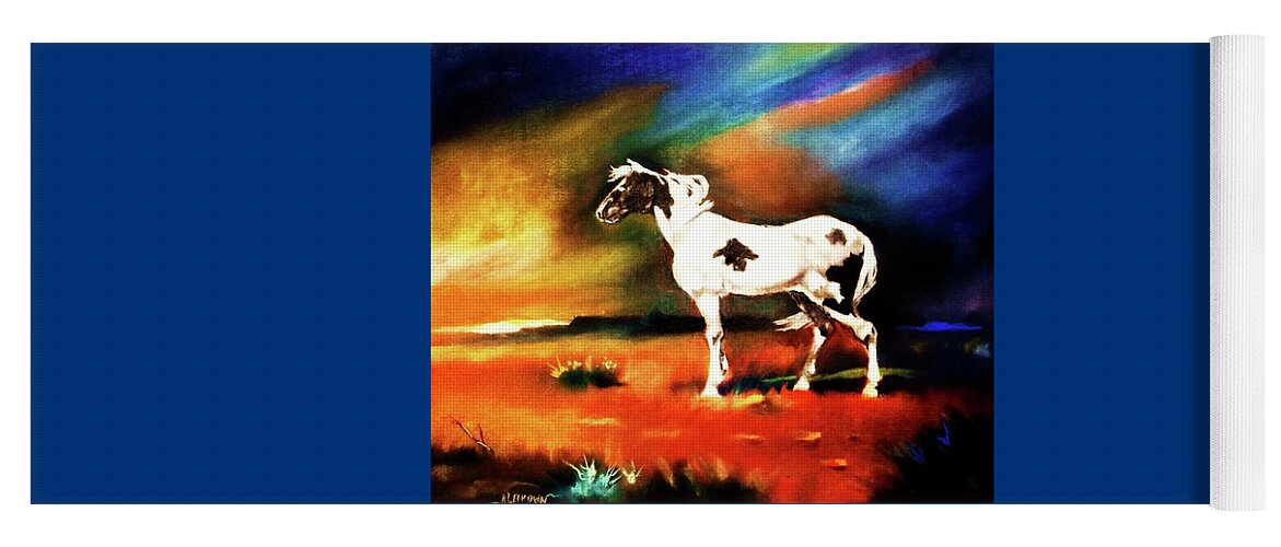 Horse Yoga Mat featuring the painting Sunset on the Plains by Al Brown
