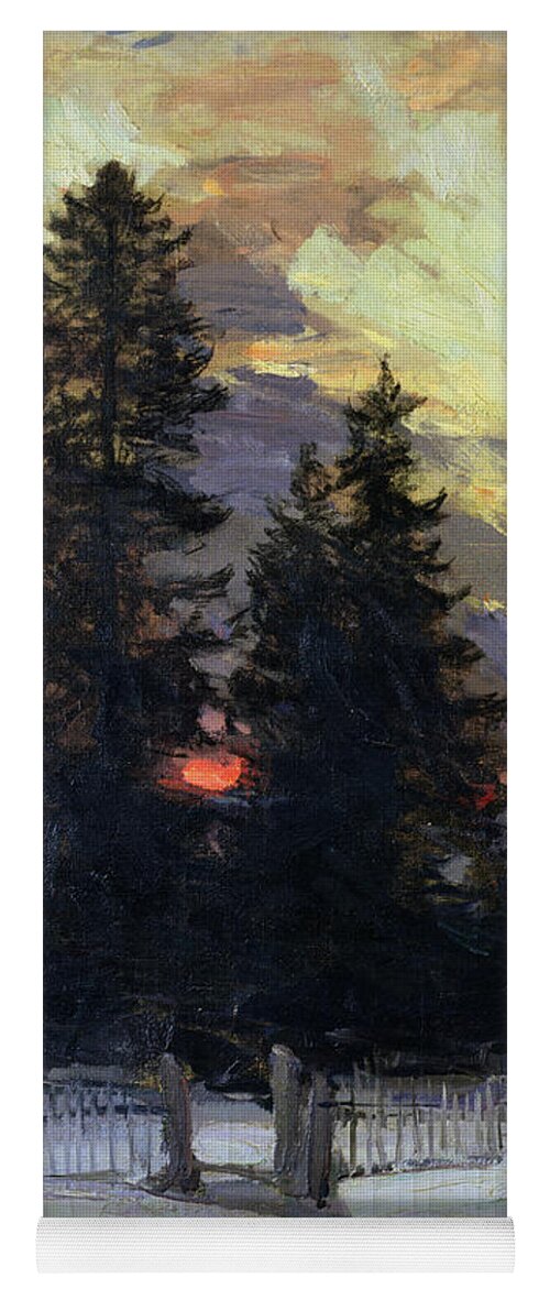 Sunset Yoga Mat featuring the painting Sunset over a Winter Landscape by Abram Efimovich Arkhipov