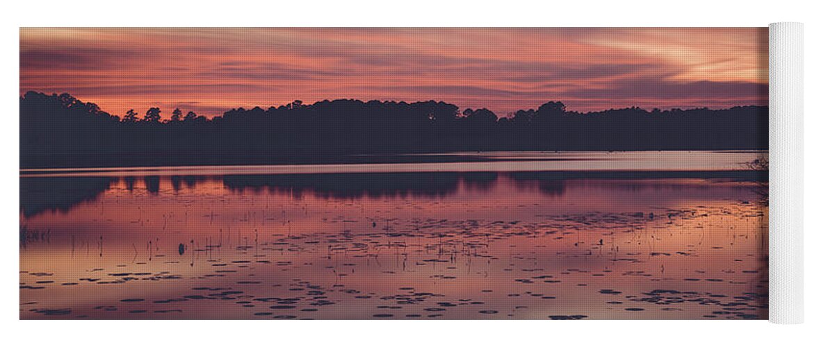 Sunset Yoga Mat featuring the photograph sunset over Bluff Lake Mississippi by Mati Krimerman